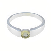 Lemon Quartz Solitaire French Silver Yellow Gemstones Slim Modern Ring Jewellery