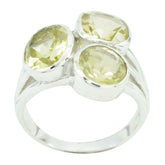 Lemon Quartz Trilogy German Silver Yellow Gemstone Mid weight Graceful Ring Jewelry