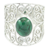 Malachite Solitaire Mexican 925 Silver Green Gemstone Eye catching Filigree Ring Jewellery