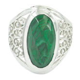 Malachite Solitaire Middle Eastern 925 Silver Green Gemstone Mid weight Filigree Ring Jewelry