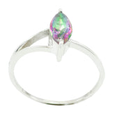 Mystic Quartz Solitaire Korean Sterling Silver multicolor Gems Elegant Trendy Ring Jewelry