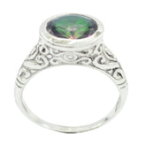 Mystic Quartz Solitaire Egyptian Silver multicolor Gems Minimal Art Deco Ring Jewelry