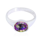 Mystic Quartz Solitaire Korean 925 Sterling Silver multicolor Gemstones Dainty Modern Ring Jewelry