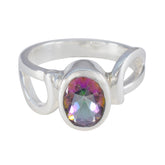 Mystic Quartz Solitaire German Silver multicolor Gemstone Mid weight Luxurious Ring Jewellery