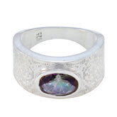 Mystic Quartz Solitaire German 925 Sterling Silver multicolor Gems Essential Art Deco Ring Jewellery