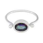 Mystic Quartz Solitaire American Silver multicolor Gems Dainty Trendy Ring Jewelry