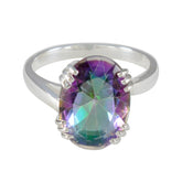 Mystic Quartz Solitaire Egyptian 925 Sterling Silver multicolor Gems Tiny Contemporary Ring Jewellery