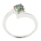 Mystic Quartz Solitaire Korean 925 Silver multicolor Gemstones Dainty Abstract Ring Jewelry