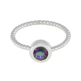 Mystic Quartz Solitaire Japanese Sterling Silver multicolor Gemstones Delicate Luxurious Ring Jewelry