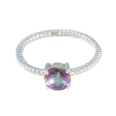 Mystic Quartz Solitaire American Silver multicolor Gemstone Delicate Twist Ring Jewelry