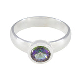 Mystic Quartz Solitaire French 925 Sterling Silver multicolor Gemstones Tiny Graceful Ring Jewellery