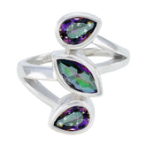 Mystic Quartz Trilogy Russian Sterling Silver multicolor Gemstone Mid weight Signet Ring Jewelry