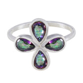 Mystic Quartz quarter Korean 925 Sterling Silver multicolor Gemstones Dainty Floral Ring Jewellery
