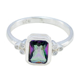 Mystic Quartz Halo Turkish 92.5 Silver multicolor Gemstone Dainty Feminine Ring Jewellery