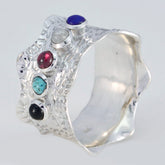 Multi Stone Penta German Silver multicolor Gems Mid weight Vintage Band Jewellery