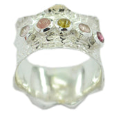 Multi Stone Penta Russian 92.5 Silver multicolor Gems Mid weight Vintage Band Jewelry