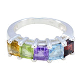 Multi Stone Penta German Sterling Silver multicolor Gemstones Classic Romantic Ring Jewelry