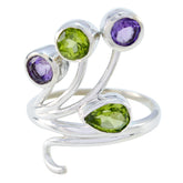 Multi Stone quarter French 925 Silver multicolor Gemstones Classic Contemporary Ring Jewelry