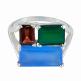 Multi Stone Trilogy French 925 Sterling Silver multicolor Gems Classic Cocktail Ring Jewellery