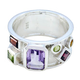 Multi Stone Hexa Russian 925 Silver multicolor Gems Versatile Abstract Band Jewellery