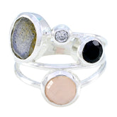 Multi Stone quarter Moroccan 925 Silver multicolor Gems Minimal Trendy Ring Jewelry