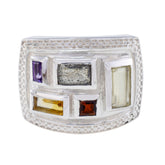 Multi Stone penta French Silver multicolor Gemstones Versatile Cocktail Ring Jewelry