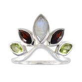 Multi Stone Penta Japanese 925 Silver multicolor Gemstones Dainty crown Ring Jewelry
