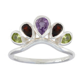 Multi Stone Penta Indian Silver multicolor Gems Slim crown Ring Jewellery