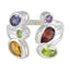 Multi Stone Hexa Moroccan Silver multicolor Gemstones Tiny Cocktail Ring Jewelry