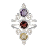 Multi Stone Trilogy Indian Sterling Silver multicolor Gemstones Classic Sophisticated Ring Jewelry