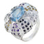 Multi Stone Halo French 925 Sterling Silver multicolor Gemstone Statement Cocktail Ring Jewellery