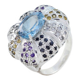 Multi Stone Halo French 925 Sterling Silver multicolor Gemstone Statement Cocktail Ring Jewellery