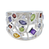Multi Stone multiple French 92.5 Silver multicolor Gems Versatile Cocktail Ring Jewelry