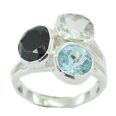 Multi Stone Trilogy Indian Silver multicolor Gemstone Mid weight Cocktail Ring Jewellery