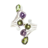Multi Stone Hexa French 925 Silver multicolor Gemstone Versatile Cocktail Ring Jewelry