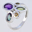 Multi Stone Penta Moroccan Silver multicolor Gems Minimal Cocktail Ring Jewelry