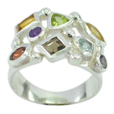 Multi Stone multiple Indian Sterling Silver multicolor Gemstone Eye catching Cocktail Ring Jewelry