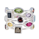 Multi Stone multiple French 925 Sterling Silver multicolor Gemstones Eye catching Cocktail Ring Jewellery