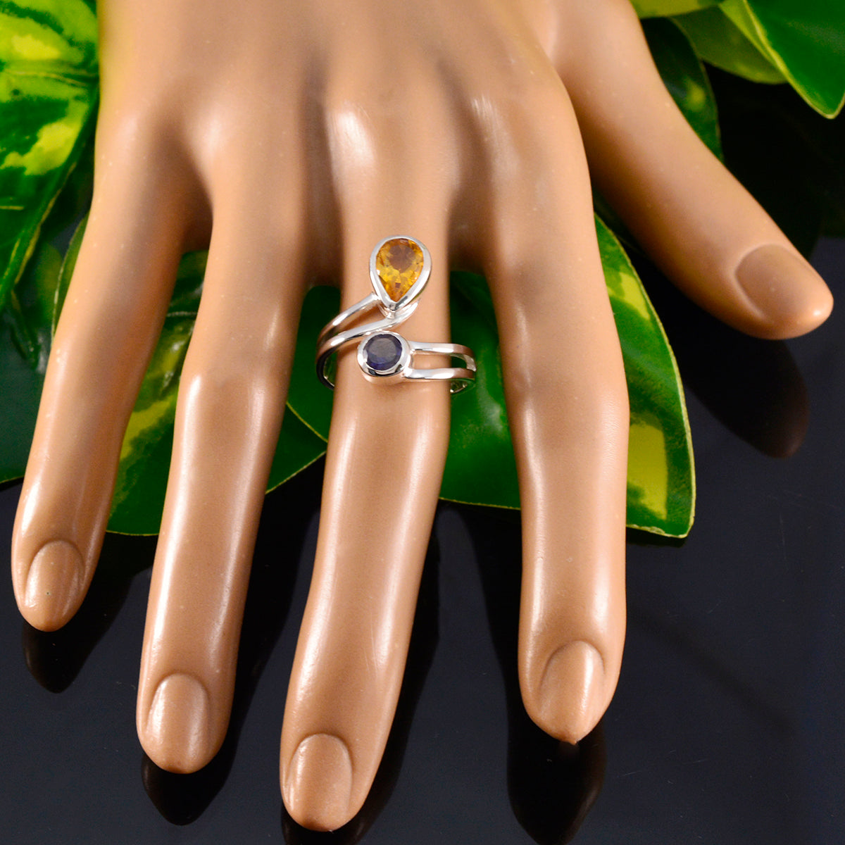 Multi Stone Toi et Moi Russian 92.5 Silver multicolor Gemstone Tiny Artisan Ring Jewellery