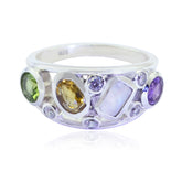 Multi Stone quarter Russian 925 Silver multicolor Gems Classic Glamorous Ring Jewellery