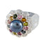 Multi Stone Halo French 925 Sterling Silver multicolor Gems Statement Cocktail Ring Jewellery