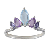 Multi Stone Penta Japanese Sterling Silver multicolor Gemstone Elegant crown Ring Jewellery