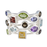 Multi Stone multiple African Silver multicolor Gemstone Eye catching Cocktail Ring Jewellery