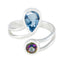 Multi Stone Toi et Moi Russian Sterling Silver multicolor Gems Tiny Sophisticated Ring Jewelry