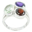 Multi Stone Trilogy African 925 Silver multicolor Gems Mid weight Cocktail Ring Jewelry