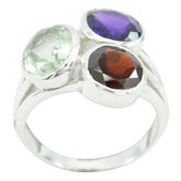 Multi Stone Trilogy African 925 Silver multicolor Gems Mid weight Cocktail Ring Jewelry