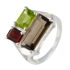 Multi Stone Trilogy Russian 925 Silver multicolor Gemstones Classic Trendy Ring Jewellery