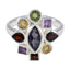 Multi Stone navratna Russian 925 Silver multicolor Gems Eye catching Cocktail Ring Jewelry
