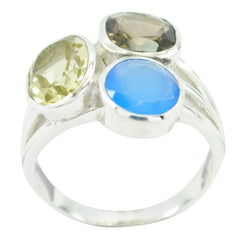 Multi Stone Trilogy Russian 92.5 Silver multicolor Gemstone Mid weight Cocktail Ring Jewellery