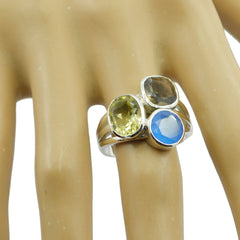 Multi Stone Trilogy Russian 92.5 Silver multicolor Gemstone Mid weight Cocktail Ring Jewellery